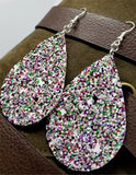 Chunky Red, Green and White Glitter Very Sparkly FAUX Leather Teardrop Earrings