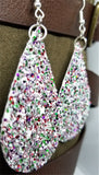 Chunky Red, Green and White Glitter Very Sparkly FAUX Leather Teardrop Earrings