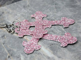 Pink Fine Glitter FAUX Leather Cross Earrings