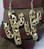 Large Cactus Shaped Metallic Leopard Print Cork Earrings