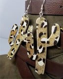 Large Cactus Shaped Metallic Leopard Print Cork Earrings