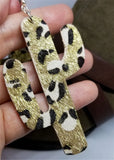 Large Cactus Shaped Metallic Leopard Print Cork Earrings