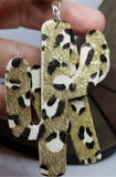 Large Cactus Shaped Metallic Leopard Print Cork Earrings