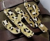 Large Cactus Shaped Metallic Leopard Print Cork Earrings