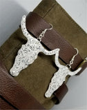 White with Silver Glitter Very Sparkly Double Sided FAUX Leather Longhorn Skull Earrings