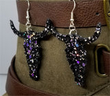 Black and AB Glitter Very Sparkly Double Sided FAUX Leather Longhorn Skull Earrings