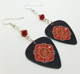 Fire Department Shield Charm Guitar Pick Earrings with Red Swarovski Crystals
