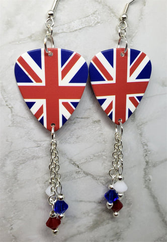 British Flag Guitar Pick Earrings with Swarovski Crystal Dangles