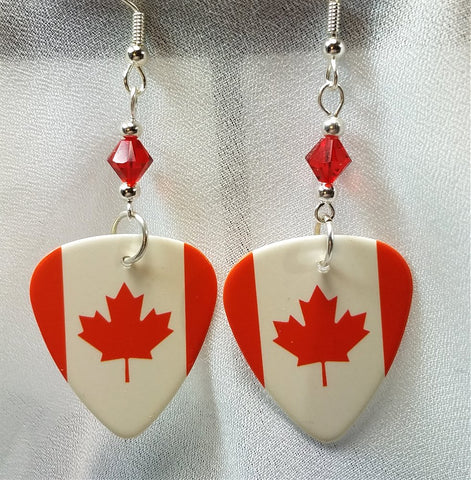 Canadian Flag Guitar Pick Earrings with Red Swarovski Crystals