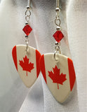 Canadian Flag Guitar Pick Earrings with Red Swarovski Crystals