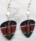 Kenyan Flag Guitar Pick Earrings with White Swarovski Crystals