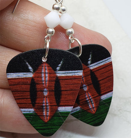Kenyan Flag Guitar Pick Earrings with White Swarovski Crystals