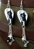 French Bulldog Guitar Pick Earrings with Silver Bone Charm and Swarovski Crystal Dangles