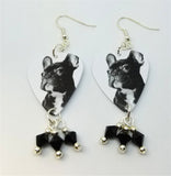 French Bulldog Guitar Pick Earrings with Black Swarovski Crystal Dangles