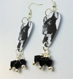 French Bulldog Guitar Pick Earrings with Black Swarovski Crystal Dangles