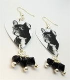 French Bulldog Guitar Pick Earrings with Black Swarovski Crystal Dangles