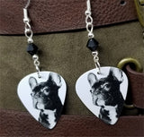 French Bulldog Guitar Pick Earrings with Black Swarovski Crystals