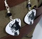 French Bulldog Guitar Pick Earrings with Black Swarovski Crystals