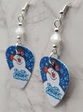 Frosty the Snowman Guitar Pick Earrings with White Alabaster Swarovski Crystals