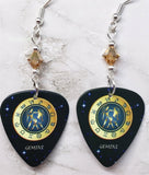 Horoscope Astrological Sign Gemini Guitar Pick Earrings with Metallic Sunshine Swarovski Crystals