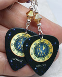 Horoscope Astrological Sign Gemini Guitar Pick Earrings with Metallic Sunshine Swarovski Crystals