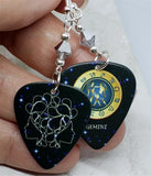 Horoscope Astrological Sign Gemini Guitar Pick Earrings with Metallic Silver Swarovski Crystals