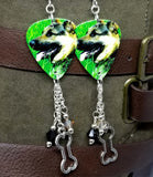 German Shepherd Guitar Pick Earrings with Dog Bone Charm and Swarovski Crystal Dangles