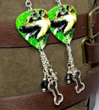 German Shepherd Guitar Pick Earrings with Dog Bone Charm and Swarovski Crystal Dangles