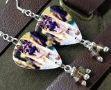 German Shepherd Guitar Pick Earrings with Brown Swarovski Crystal Dangles