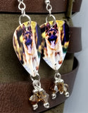German Shepherd Guitar Pick Earrings with Brown Swarovski Crystal Dangles