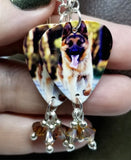 German Shepherd Guitar Pick Earrings with Brown Swarovski Crystal Dangles