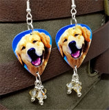 Golden Retriever Guitar Pick Earrings with Silk Swarovski Crystal Dangles