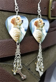 Golden Retriever Puppy Guitar Pick Earrings with Bone Charm and Silk Swarovski Crystal Dangles
