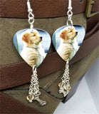 Golden Retriever Puppy Guitar Pick Earrings with Bone Charm and Silk Swarovski Crystal Dangles