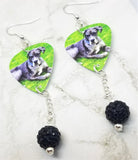 Great Dane Guitar Pick Earrings with Black Pave Bead Dangles