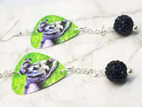 Great Dane Guitar Pick Earrings with Black Pave Bead Dangles