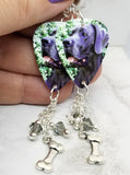 Great Dane Guitar Pick Earrings with Charm and Swarovski Crystal Dangles