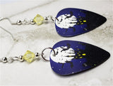 Haunted Castle in Front of a Full Moon Guitar Pick Earrings with Yellow Swarovski Crystals