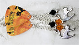 Happy Halloween Black Cat Guitar Pick Earrings with Cat Charm and Swarovski Crystal Dangles