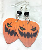 Jack O' Lantern Guitar Pick Earrings with Black Swarovski Crystals