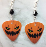 Jack O' Lantern Guitar Pick Earrings with Black Swarovski Crystals