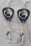 Witch with Cauldron Guitar Pick Earrings with Charm and Swarovski Crystal Dangles