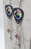 Witch with Cauldron Guitar Pick Earrings with Charm and Swarovski Crystal Dangles