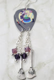 Witch with Cauldron Guitar Pick Earrings with Charm and Swarovski Crystal Dangles