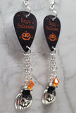 Happy Halloween Jack o' Lantern Guitar Pick Earrings with Jack o' Lantern Charms and Swarovski Crystal Dangles