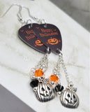 Happy Halloween Jack o' Lantern Guitar Pick Earrings with Jack o' Lantern Charms and Swarovski Crystal Dangles