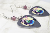 Witch with Cauldron Guitar Pick Earrings with Purple Opal Swarovski Crystals