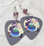 Witch with Cauldron Guitar Pick Earrings with Purple Opal Swarovski Crystals