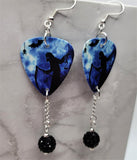 Grim Reaper Guitar Pick Earrings with Black Pave Bead Dangles