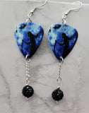 Grim Reaper Guitar Pick Earrings with Black Pave Bead Dangles